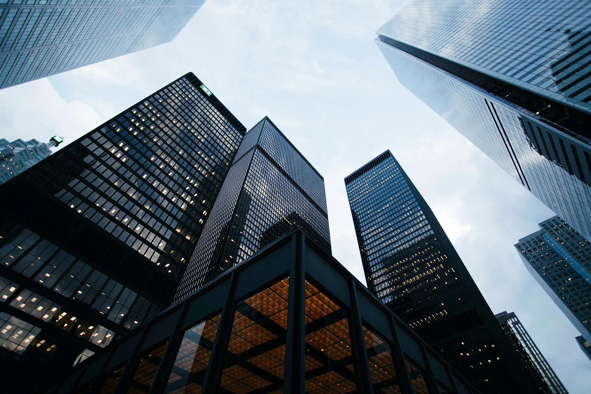 Low angle of urban city skyscrapers 